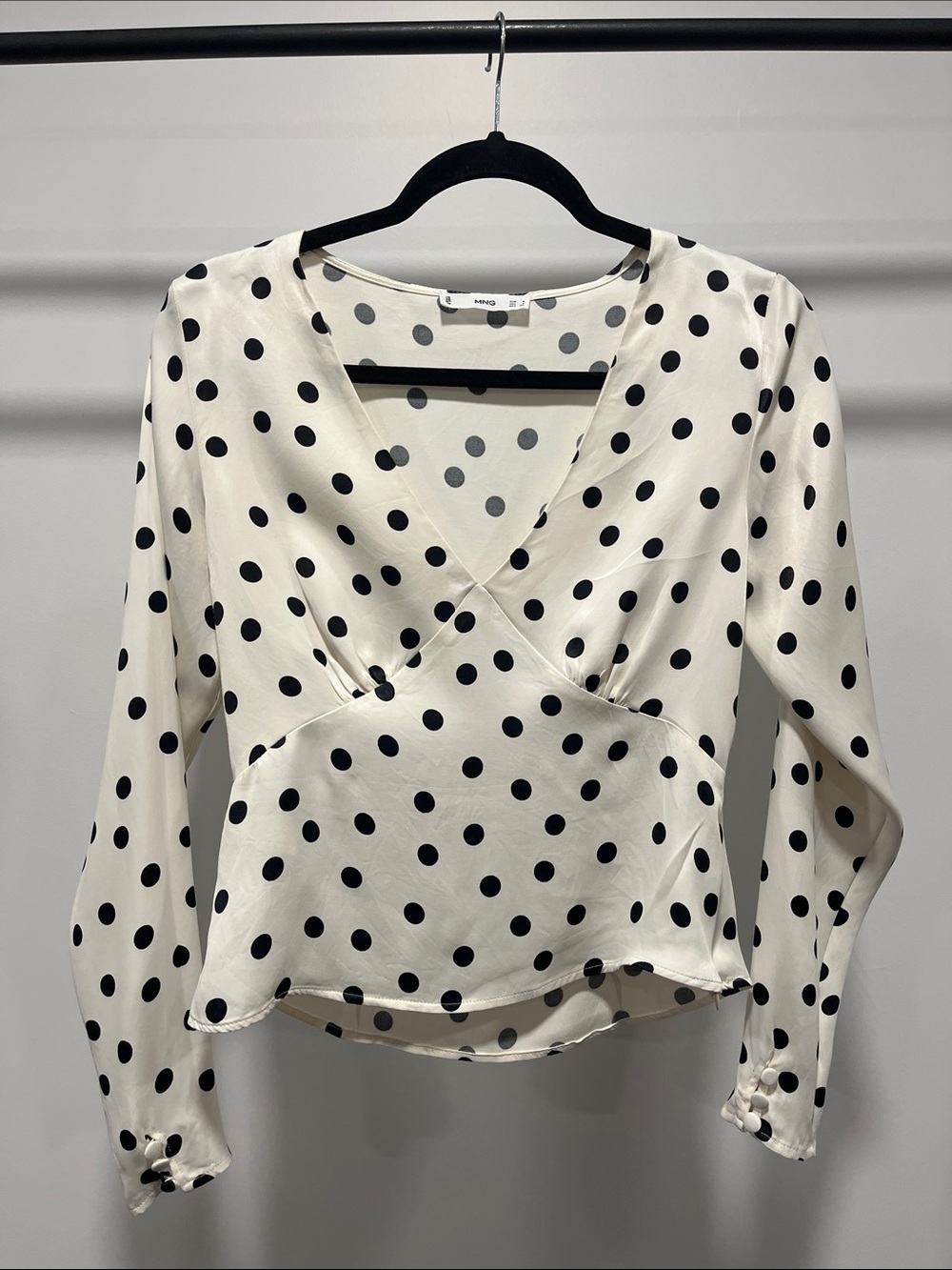 Mango Cream Polka Dot Wrap Blouse - Black Dots